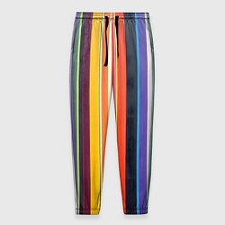 Брюки на резинке мужские Разноцветная полоска, цвет: 3D-принт
