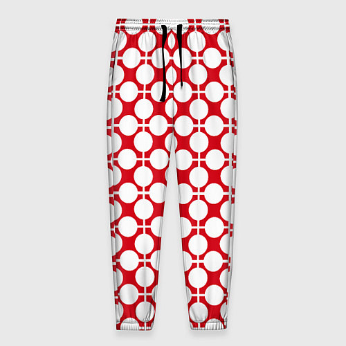 Мужские брюки Красно белый узор в клетку и горох / 3D-принт – фото 1