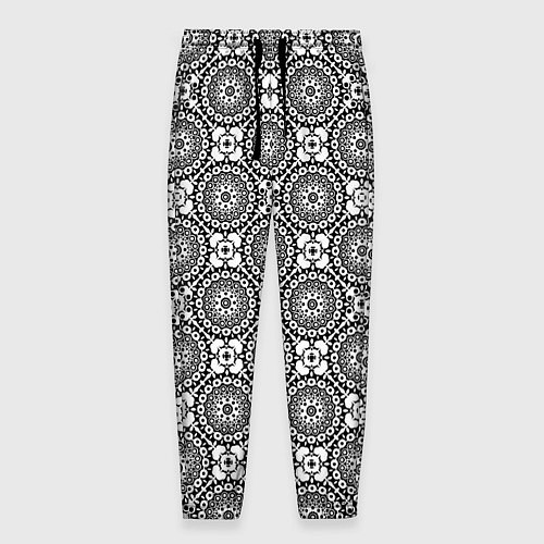Мужские брюки Черно белый кружевной узор / 3D-принт – фото 1