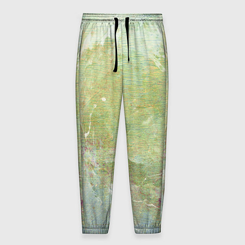 Мужские брюки Абстракция - white waves on green background / 3D-принт – фото 1
