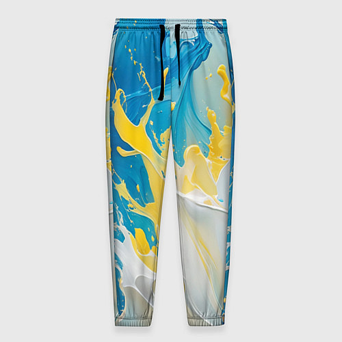 Мужские брюки Масляные краски, брызги, желтые белые синие цвета / 3D-принт – фото 1