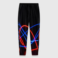 Брюки на резинке мужские Красно синие неоновые линии на черном фоне, цвет: 3D-принт