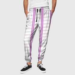 Брюки на резинке мужские Color white cage pink line, цвет: 3D-принт — фото 2