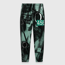 Брюки на резинке мужские Номер 456 на фоне масок игры в кальмара, цвет: 3D-принт