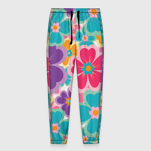 Мужские брюки Яркий цветочный калейдоскоп - узор в стиле ретро / 3D-принт – фото 1