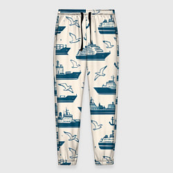 Брюки на резинке мужские Морской паттерн из чаек, якорей и кораблей, цвет: 3D-принт
