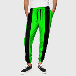 Брюки на резинке мужские Color black and green stripes, цвет: 3D-принт — фото 2