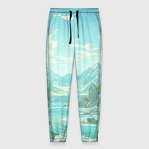 Мужские брюки Художественный берег со скалами / 3D-принт – фото 1