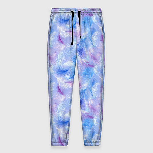 Мужские брюки Узор из голубых и сиреневых перьев / 3D-принт – фото 1