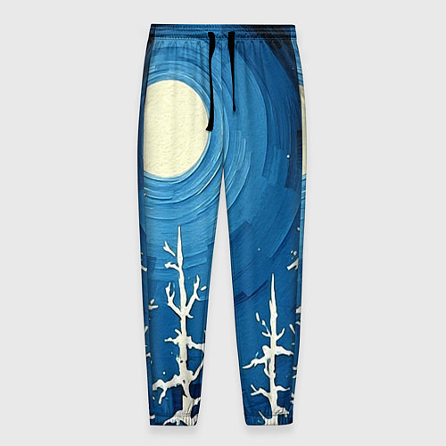 Мужские брюки Полнолуние и берёзы акрилом / 3D-принт – фото 1