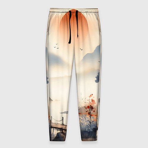 Мужские брюки Таинственный Японский пейзаж - акварель / 3D-принт – фото 1