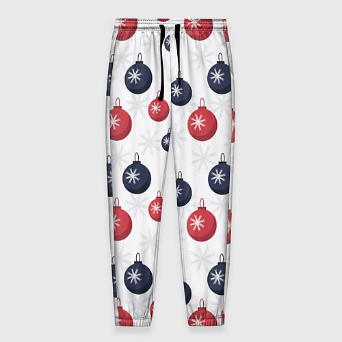 Мужские брюки Синие и красные новогодние шары со снежинками / 3D-принт – фото 1