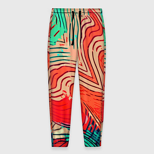 Мужские брюки Красно-зелёный полосатая абстракция / 3D-принт – фото 1