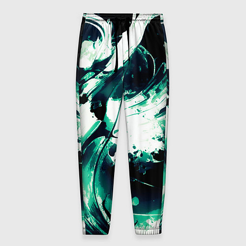Мужские брюки Чёрно-зелёный абстракция волна / 3D-принт – фото 1