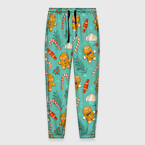 Мужские брюки Новогодний паттерн печенье с конфетами / 3D-принт – фото 1