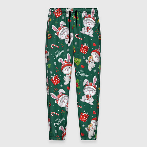 Мужские брюки Новогодние зайчики / 3D-принт – фото 1