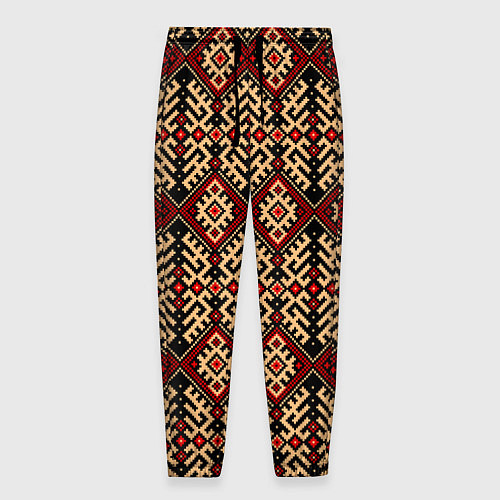 Мужские брюки Славянский вышивной орнамент макошь / 3D-принт – фото 1