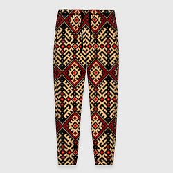 Брюки на резинке мужские Славянский вышивной орнамент макошь, цвет: 3D-принт