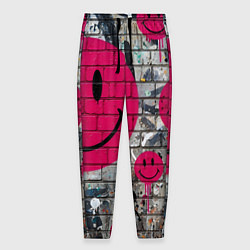 Брюки на резинке мужские Розовые смайлы граффити, цвет: 3D-принт