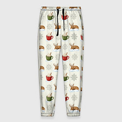 Брюки на резинке мужские Зимний паттерн с оленем и чашками какао, цвет: 3D-принт