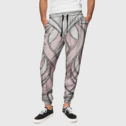 Брюки на резинке мужские Нежно розовый орнамент из перьев, цвет: 3D-принт — фото 2