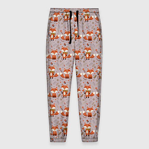 Мужские брюки Лиса с цветами и листьями паттерн / 3D-принт – фото 1