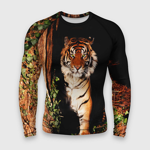 Мужской рашгард Тигр выглядывает из темноты - большая картинка / 3D-принт – фото 1