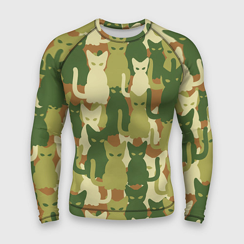 Мужской рашгард Камуфляж- зелёные кошки / 3D-принт – фото 1