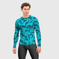 Рашгард мужской Синий камуфляж с дельфинами, цвет: 3D-принт — фото 2