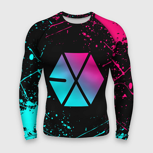 Мужской рашгард EXO BAND NEON LOGO НЕОНОВЫЕ БРЫЗГИ КРАСОК / 3D-принт – фото 1