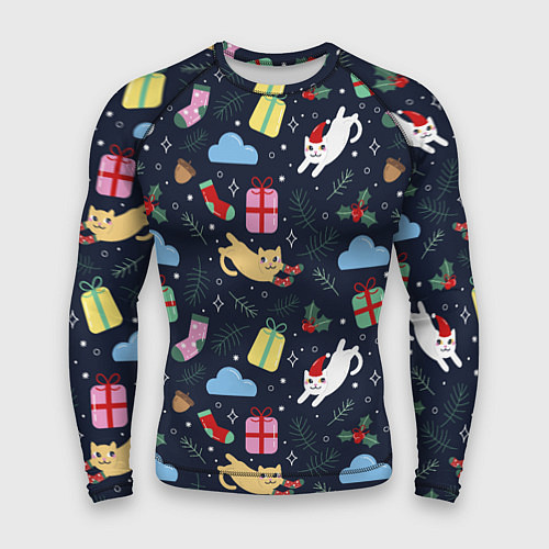 Мужской рашгард Новогодние кoты / 3D-принт – фото 1