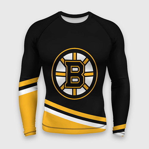 Мужской рашгард Бостон Брюинз, Boston Bruins Диагональные полосы / 3D-принт – фото 1