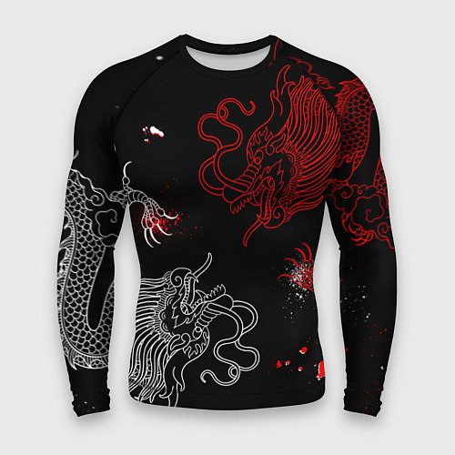 Мужской рашгард Китайский дракон Красно - Белый / 3D-принт – фото 1