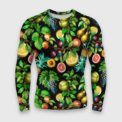 Мужской рашгард Сочные фрукты - персик, груша, слива, ананас / 3D-принт – фото 1
