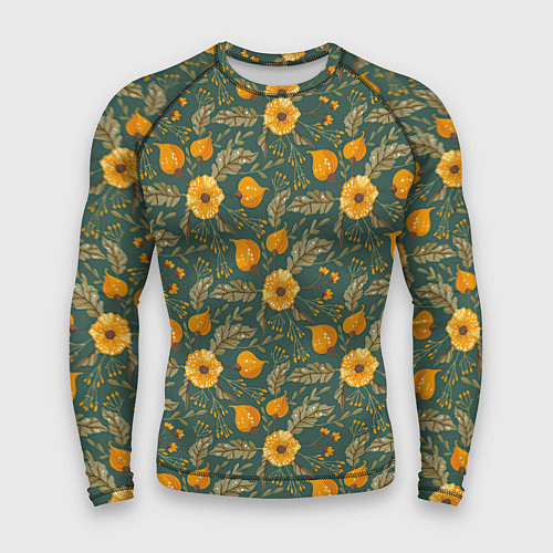 Мужской рашгард Желтые цветочки и листья / 3D-принт – фото 1