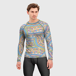 Рашгард мужской Разноцветный геометрический узор в стиле дудл, цвет: 3D-принт — фото 2