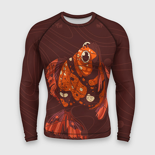 Мужской рашгард Золотая рыбка на фоне волн / 3D-принт – фото 1