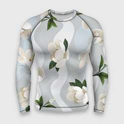 Рашгард мужской Цветы Белые С Полосами, цвет: 3D-принт