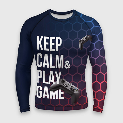 Мужской рашгард KEEP CALM& PLAY GAME PATTERN HEXAGONAL / 3D-принт – фото 1