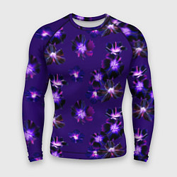Рашгард мужской Цветы Фиолетовые Гибискус На Синем Фоне, цвет: 3D-принт