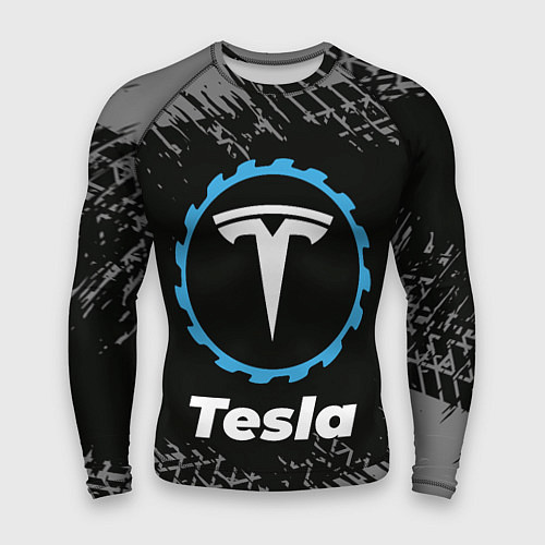 Мужской рашгард Tesla в стиле Top Gear со следами шин на фоне / 3D-принт – фото 1