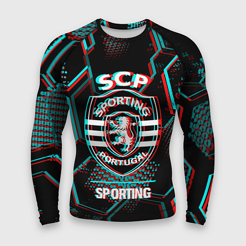 Мужской рашгард Sporting FC в стиле Glitch на темном фоне / 3D-принт – фото 1