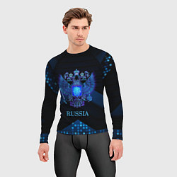 Рашгард мужской Синий неоновый герб России, цвет: 3D-принт — фото 2