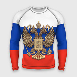 Мужской рашгард Герб России на фоне флага