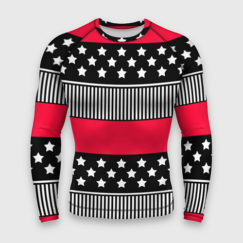 Мужской рашгард Red and black pattern with stripes and stars / 3D-принт – фото 1