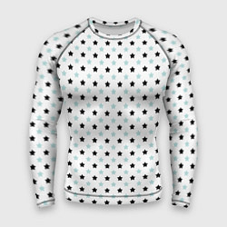 Рашгард мужской Бирюзовые, черные звезды на белом, цвет: 3D-принт