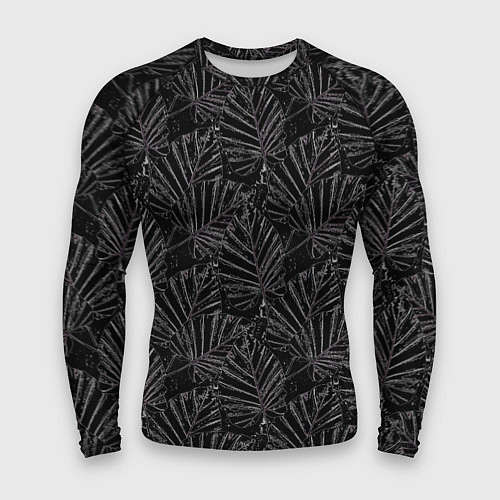 Мужской рашгард Белые контуры тропических листьев на черном / 3D-принт – фото 1