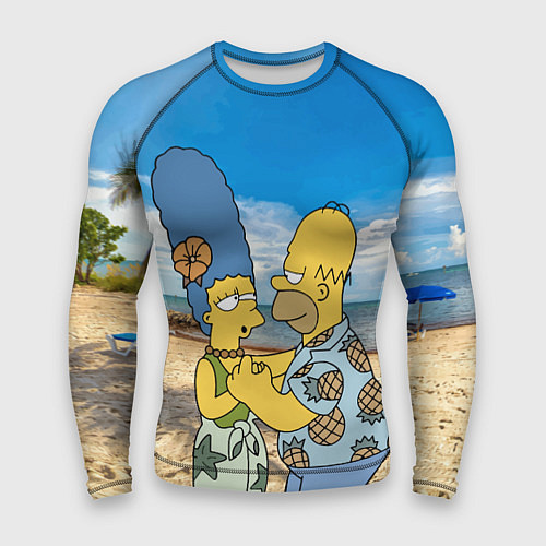 Мужской рашгард Гомер Симпсон танцует с Мардж на пляже / 3D-принт – фото 1