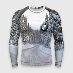 Рашгард мужской BMW - зимняя дорога через лес, цвет: 3D-принт
