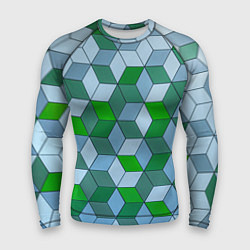 Рашгард мужской Зелёные и серые абстрактные кубы с оптической иллю, цвет: 3D-принт